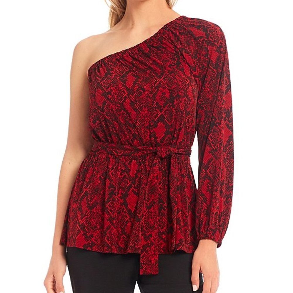 MICHAEL Michael Kors Red and Black One-Shoulder Blouse
